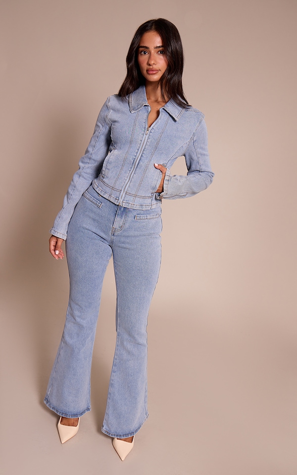  Petite Light Blue Front Pocket Flare Denim Jeans