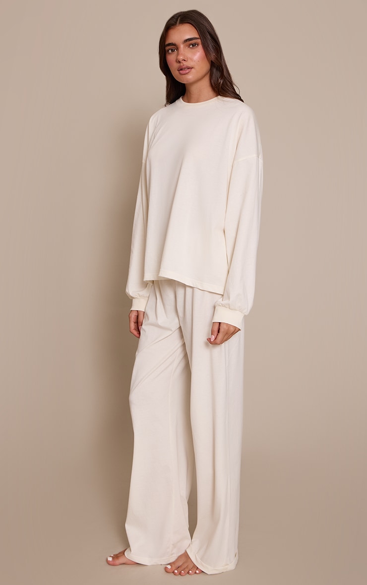 Cream Long Sleeve Oversized Pyjama Top image 3