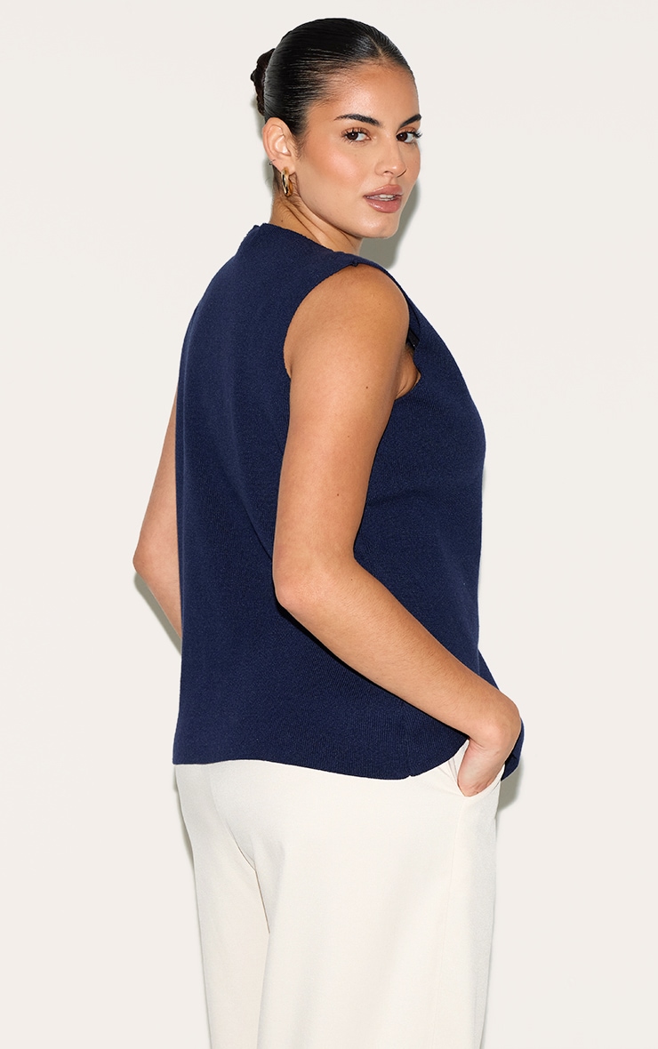 Plus Navy Compact Knit Button Up Vest image 2