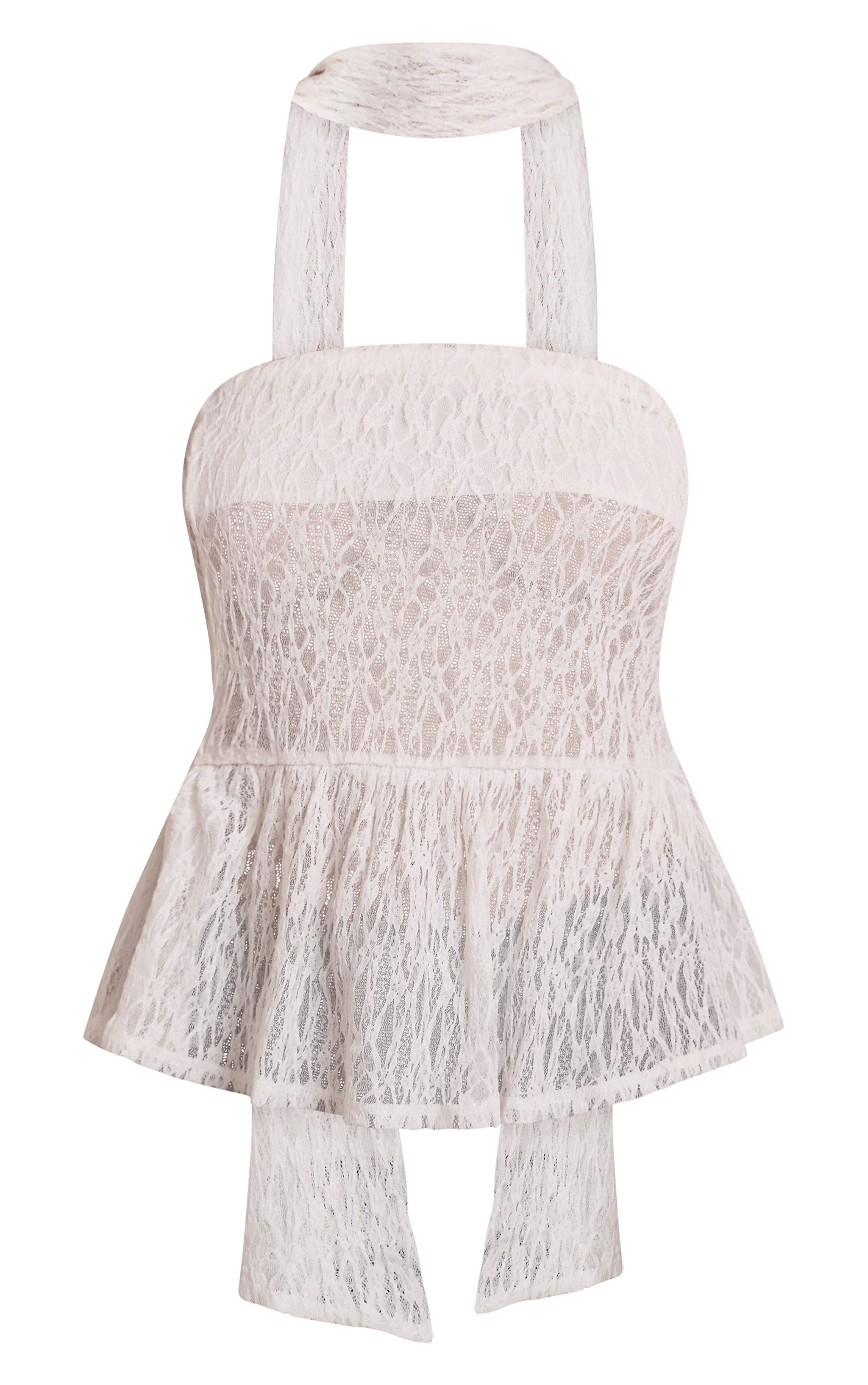 Top caraco bandeau en dentelle crème à détail foulard image 5