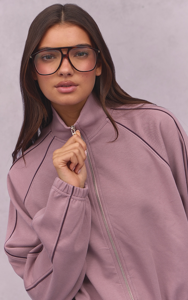 Mauve Interlock Contrast Piping Bomber Sweatshirt image 1