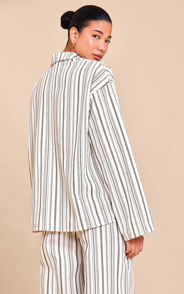 Khaki Striped Oversized Long Sleeve Shirt image 2