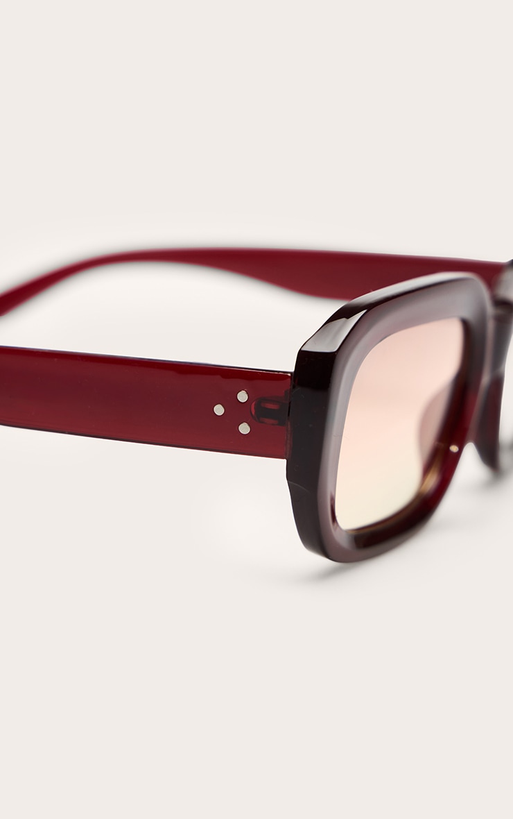 Burgundy Chunky Curved Square Sunglasses image 4