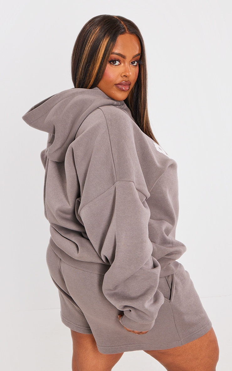 PRETTYLITTLETHING Plus Charcoal Logo Oversized Hoodie image 2