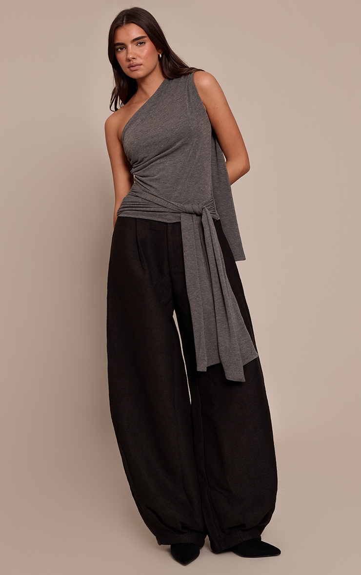 Charcoal Drape Tie Detail Asymmetric Top image 3