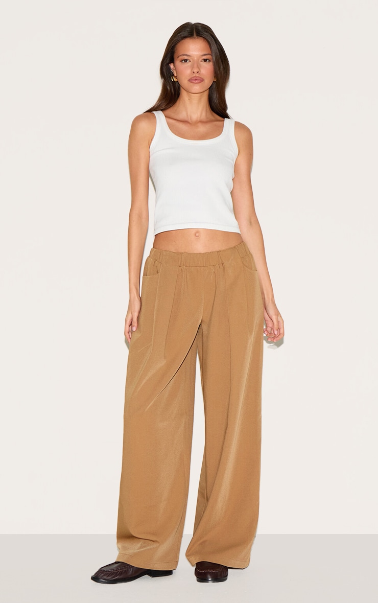 Taupe Stretch Waistband Detail Tailored Pants image 2