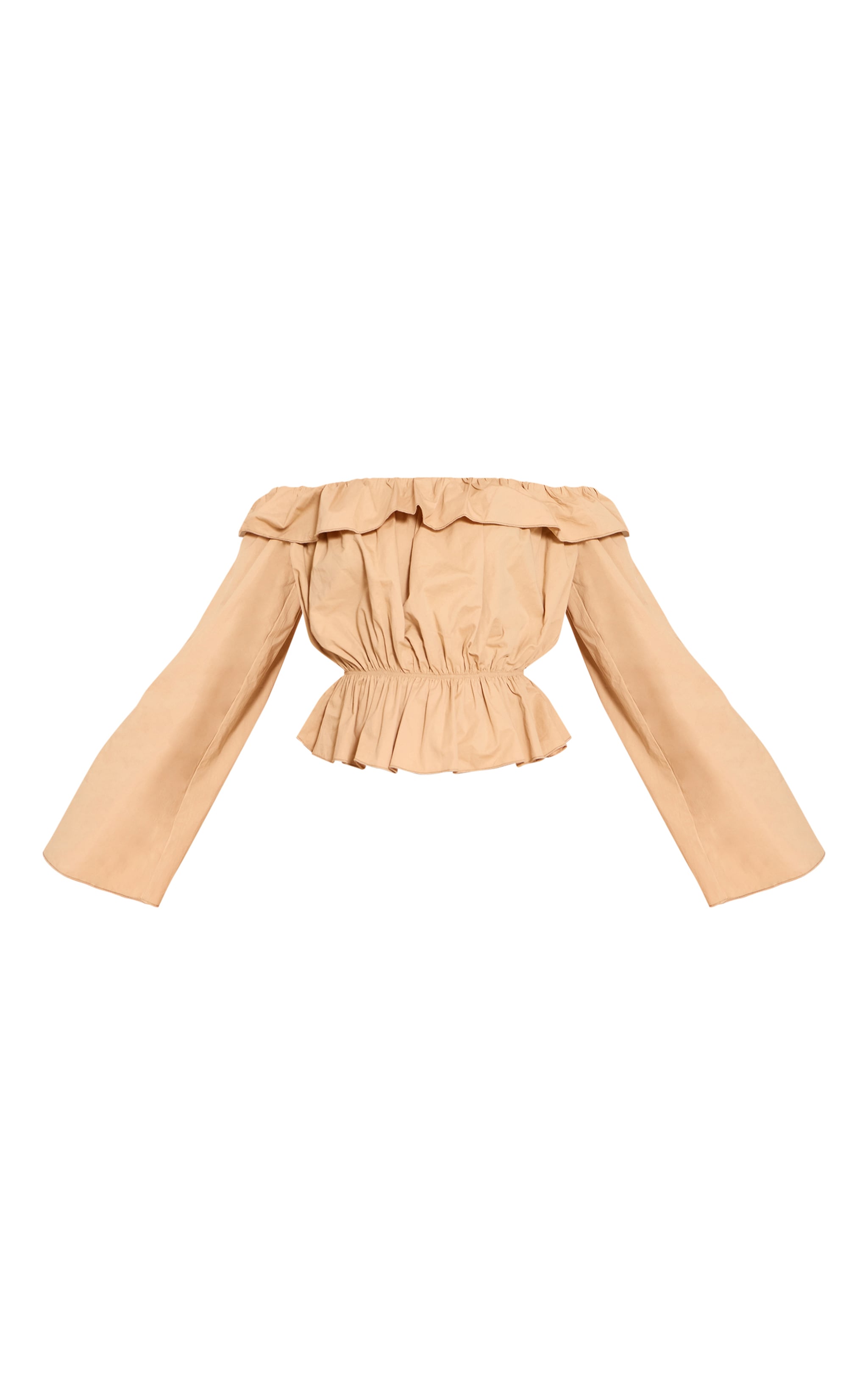 Stone Cotton Woven Frill Bardot Long Sleeve Long Top image 5