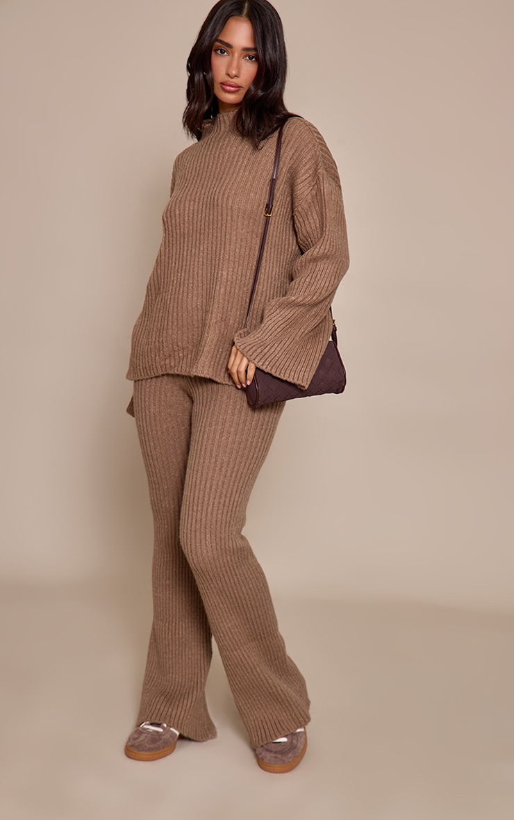 Petite Pull oversize en maille tricot côtelée café au lait image 3