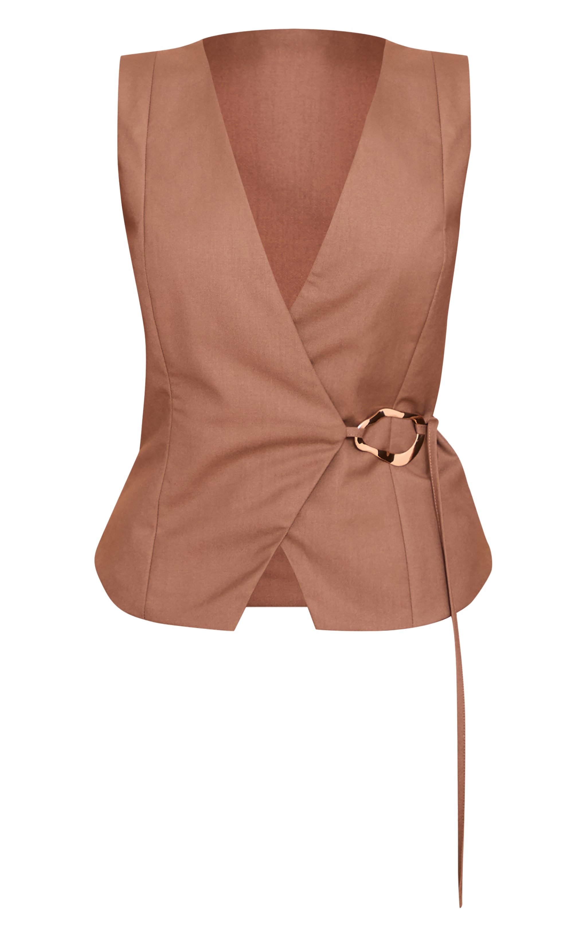 Mocha Woven Trim Tie Waist Coat image 5