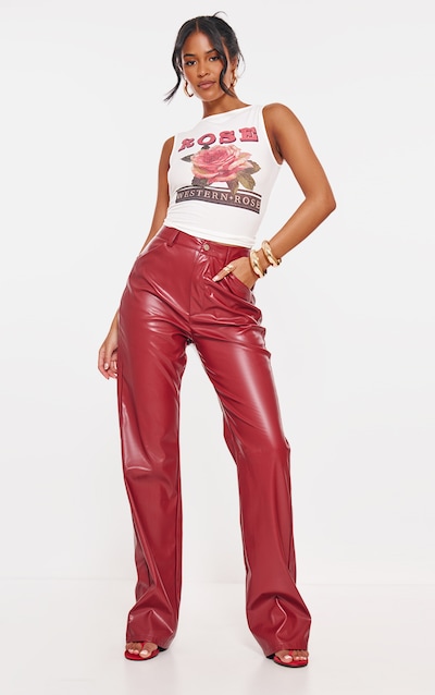 Tall Burgundy Faux Leather Straight Leg Trousers