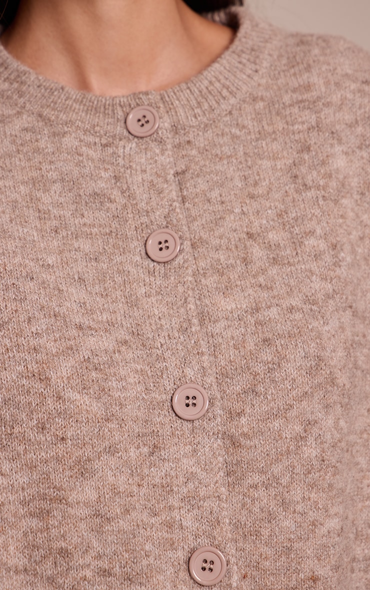 Cardigan en maille tricot taupe à col ras image 4
