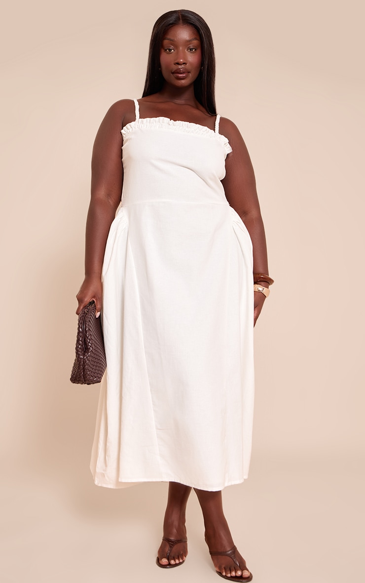 Plus White Textured Braided V Waist Midaxi Dress image 1
