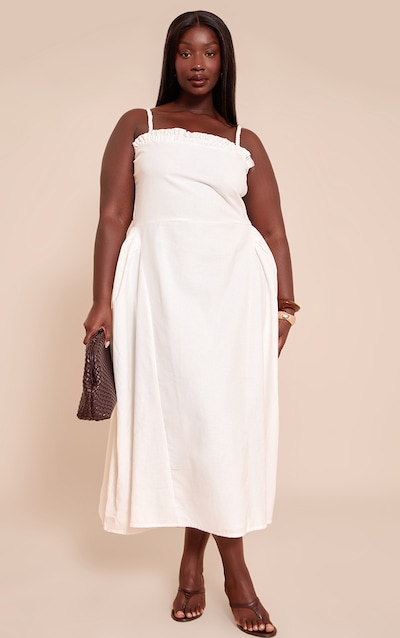 Plus Robe mi-longue texturée blanche à bretelles tressés et détails en V sur la taille