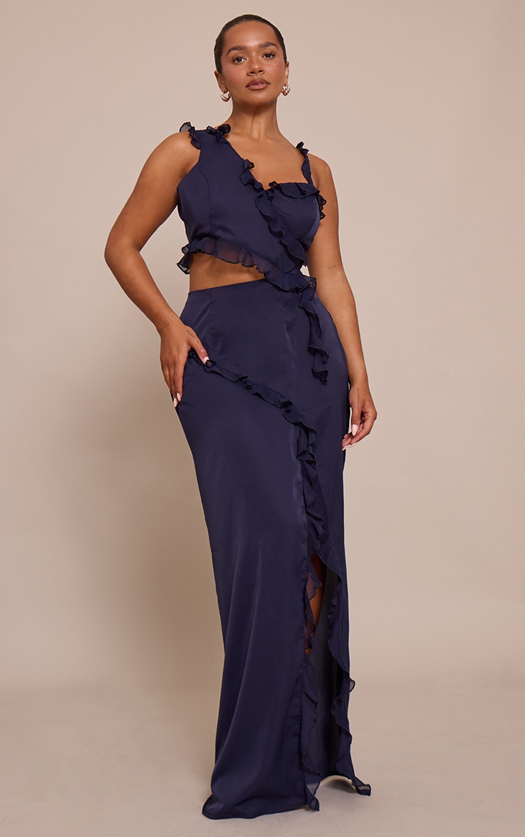 shape navy Chiffon Frill Cut Out Maxi Dress image 1