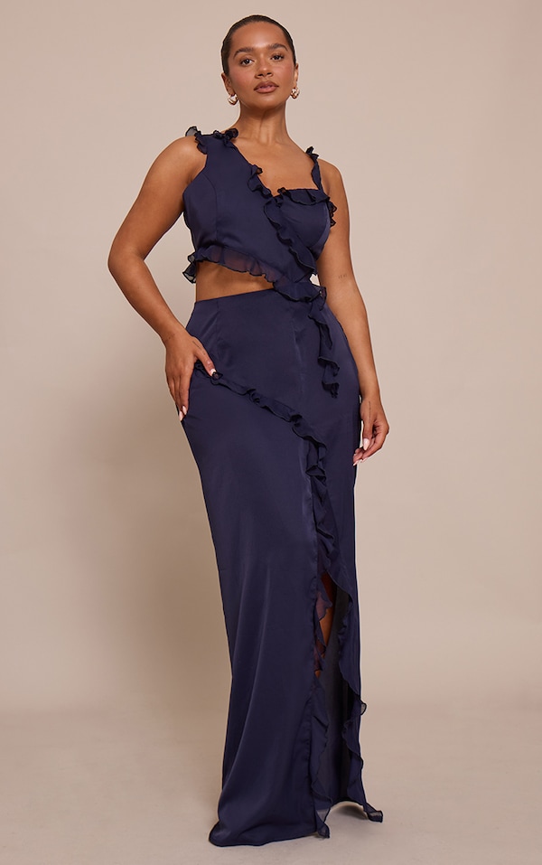 shape navy Chiffon Frill Cut Out Maxi Dress