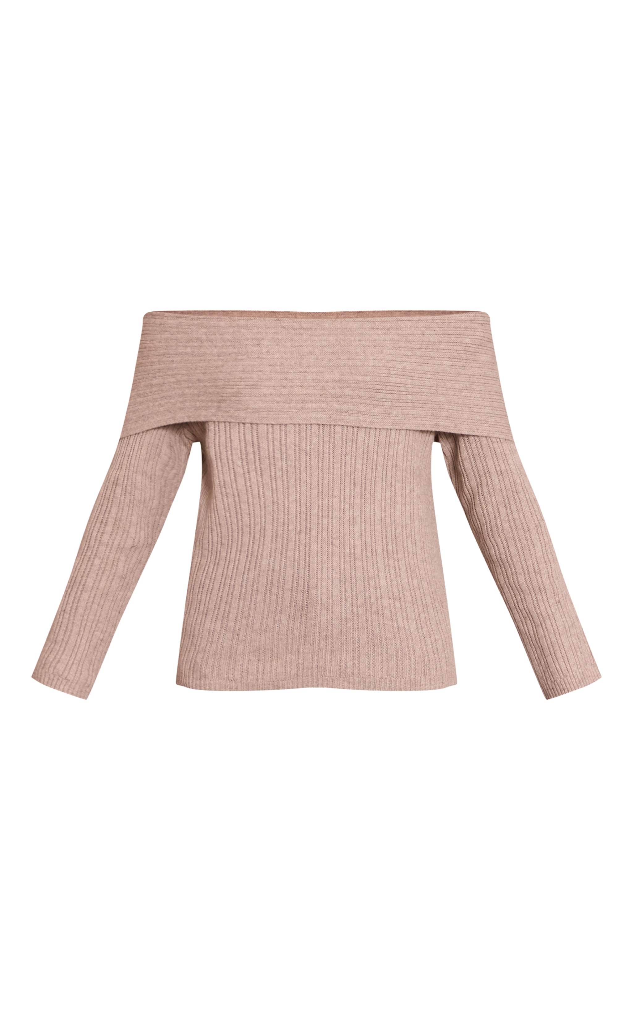 Top en maille tricot avoine à épaules dénudées et manches longues image 5