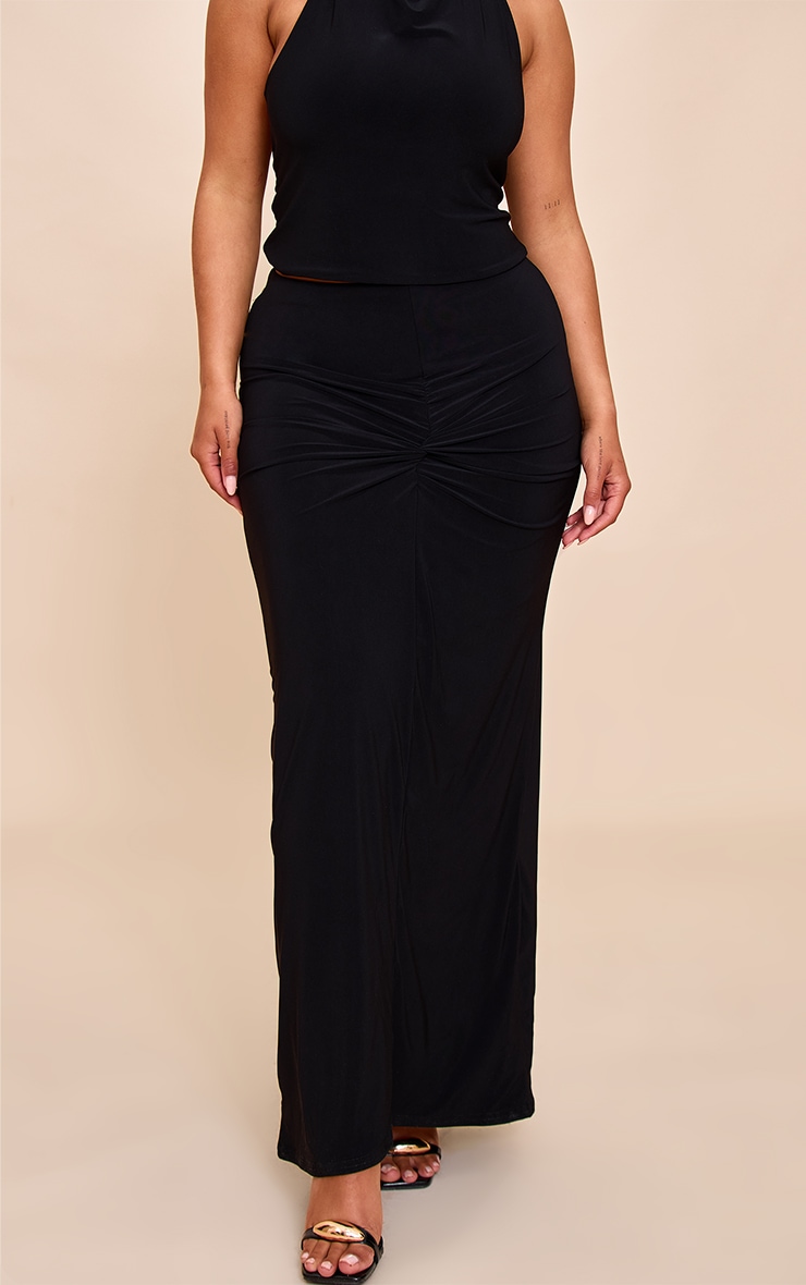 Shape Black Mid Rise Ruched Side Maxi Skirt image 2