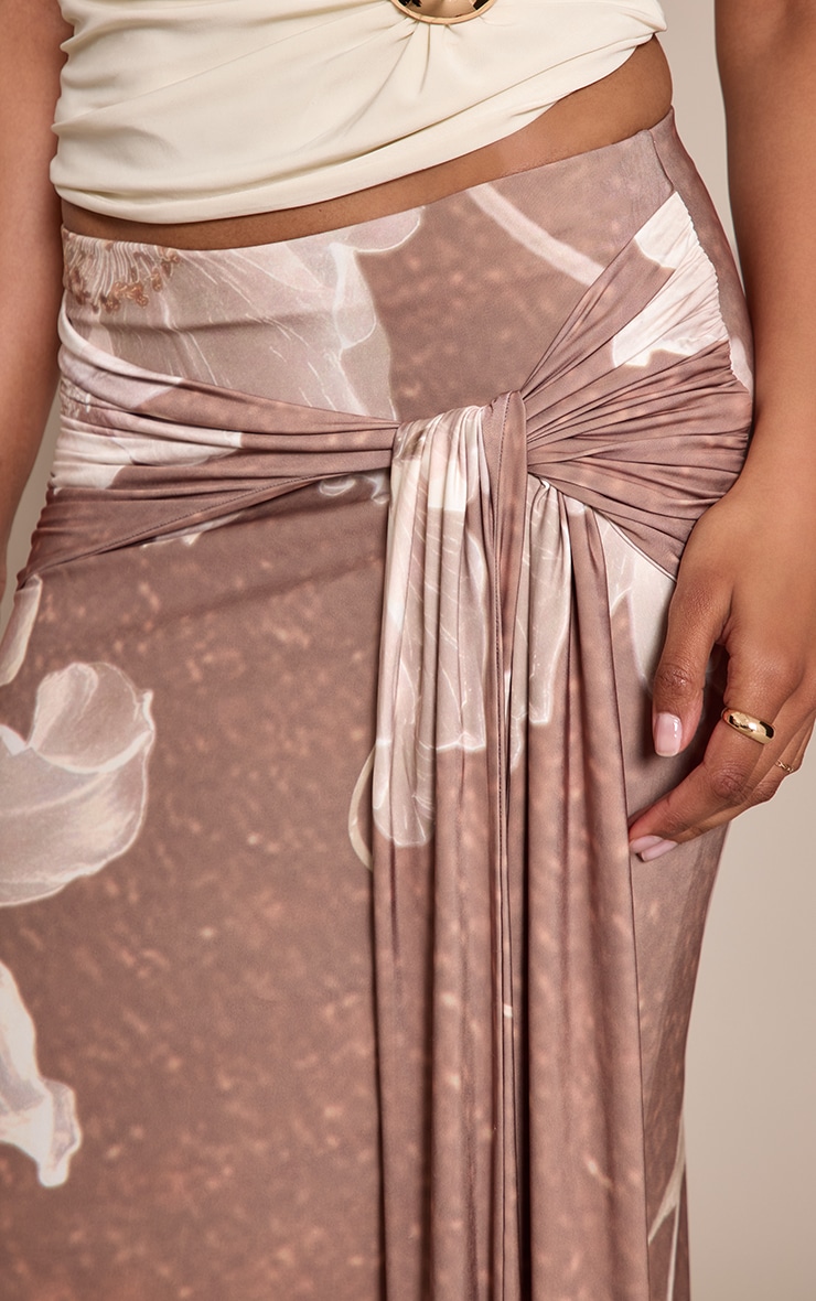 Brown Printed Slinky Knot Detail Maxi Skirt image 4