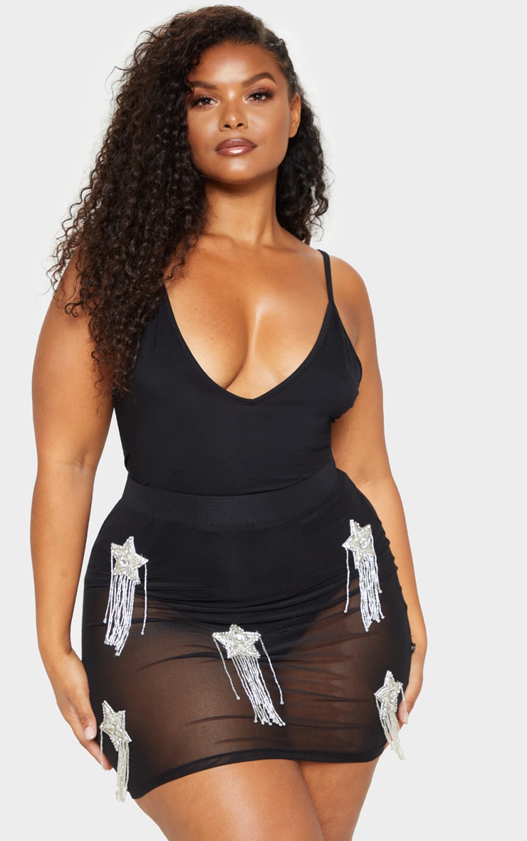 Plus Black Strappy Plunge Bodysuit