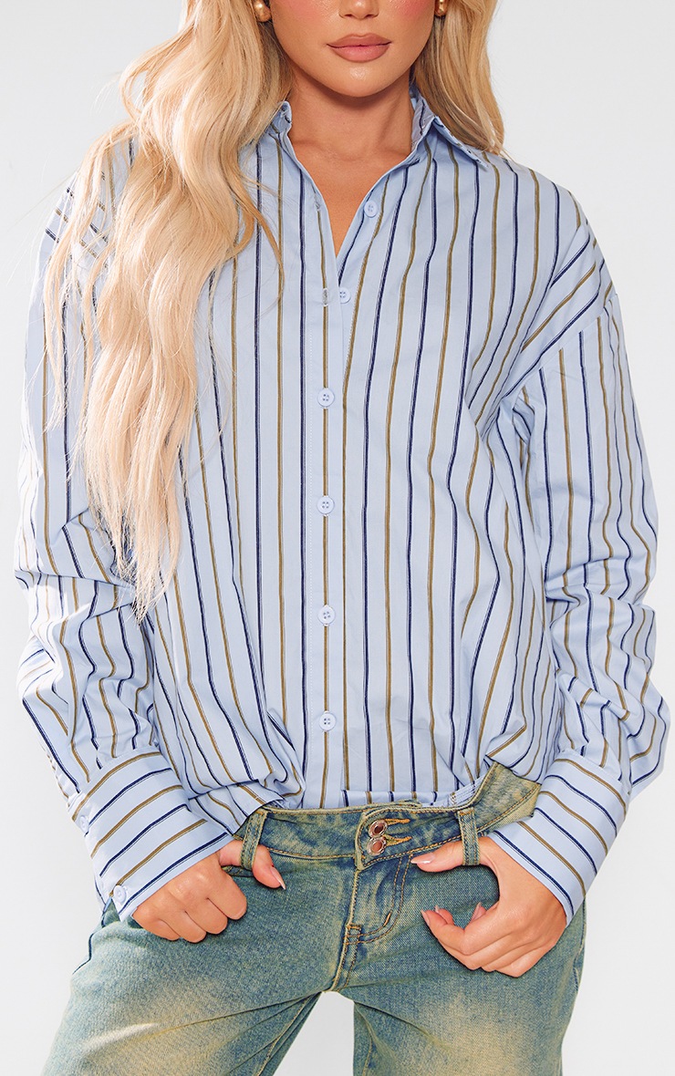 Mineral Blue Fitted Pinstripe Long Sleeve Shirt PrettyLittleThing