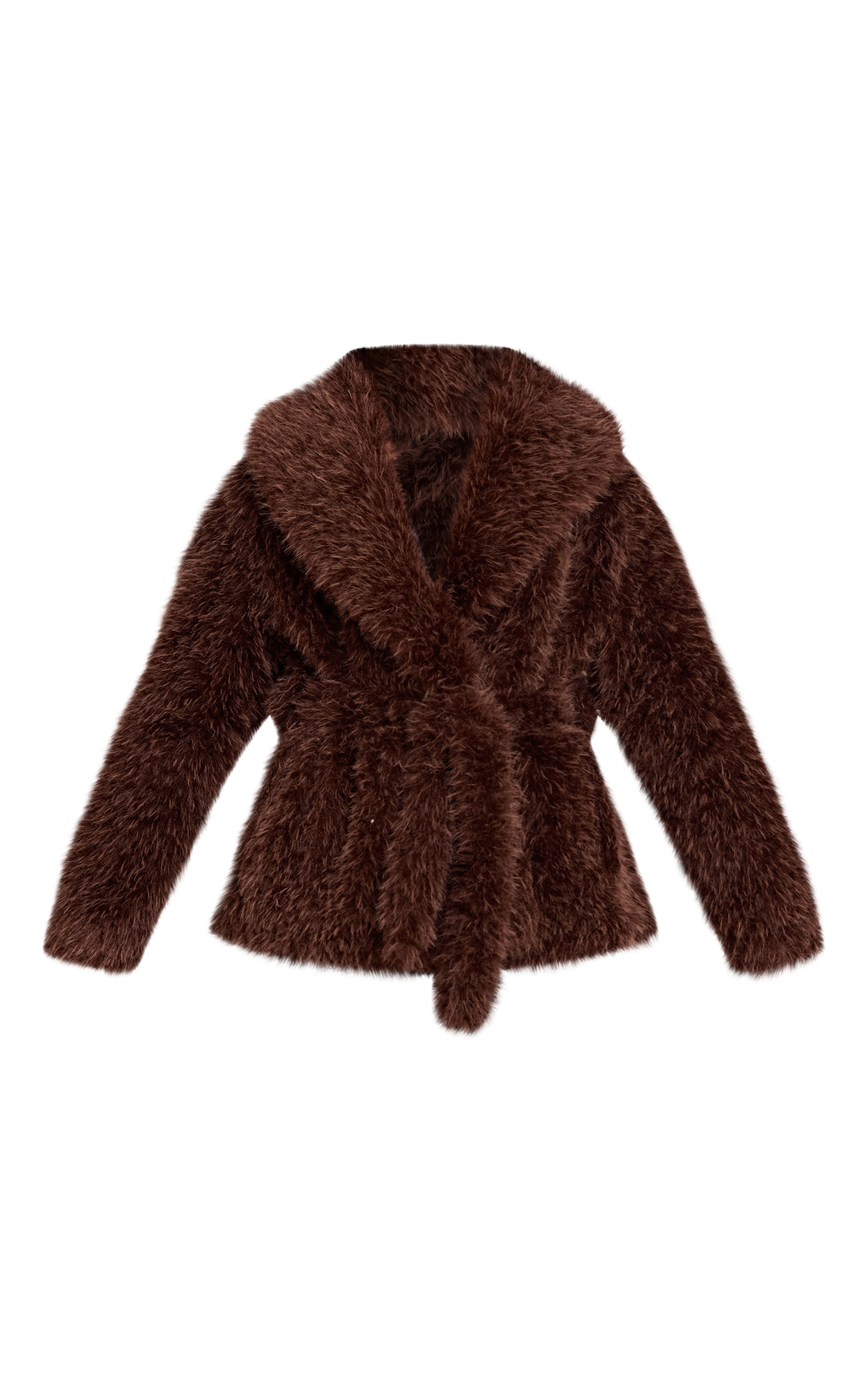 Brown Oversized Collar Faux Fur Coat image 5