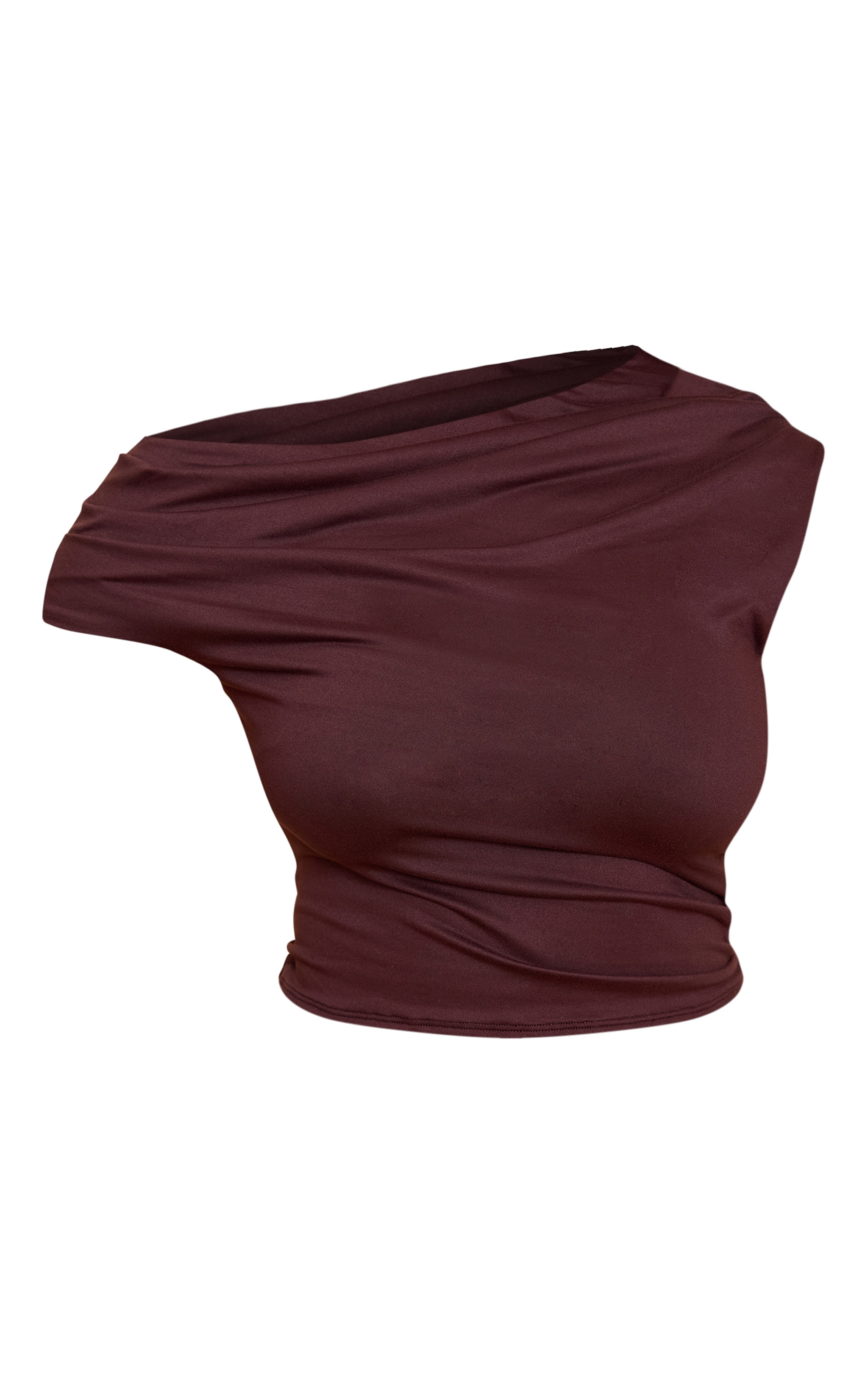 Shape Top drapé chocolat à rayures et épaule unique image 5