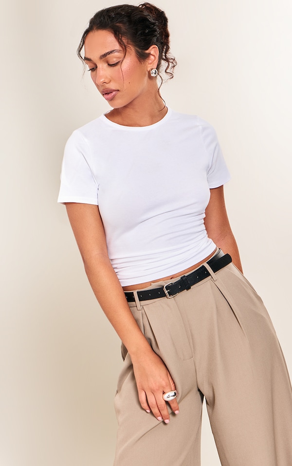 White Cotton Crew Neck Longline Short Sleeve T-shirt