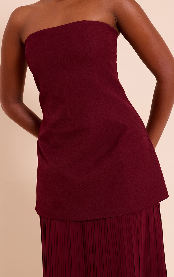 Robe bustier bordeaux à partie jupe en mousselinde soie plissée image 4