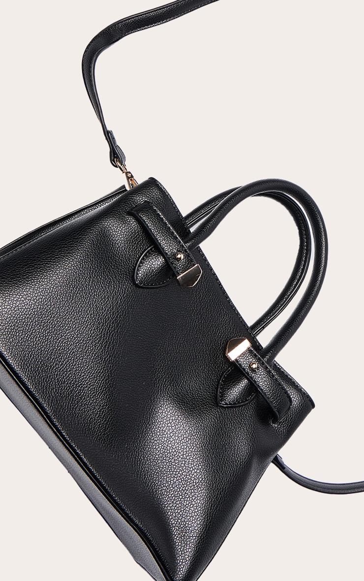 Black Buttery PU Gold Hardware Hand Bag image 5
