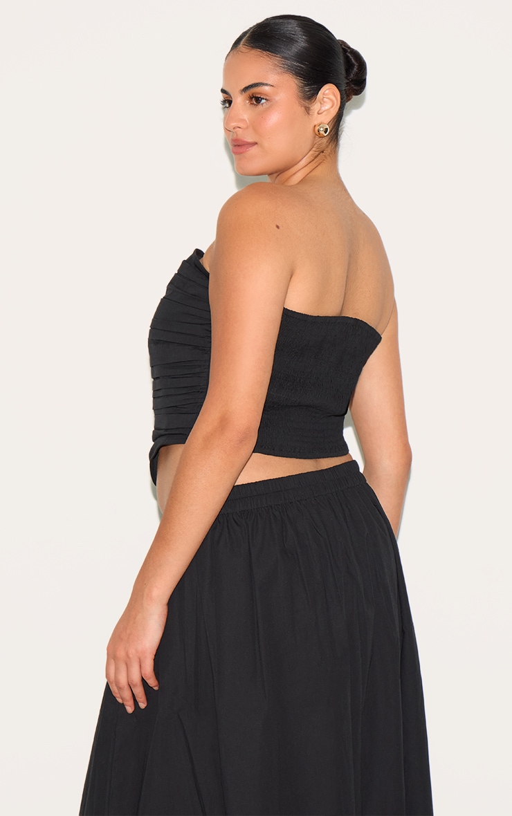 Top Bandeau Froncé en Popeline de Coton Noir Grande Taille image 2
