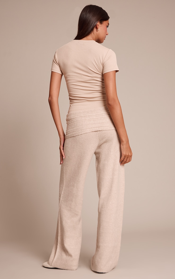 Oatmeal Rib Soft Knit Fold over Pant image 3