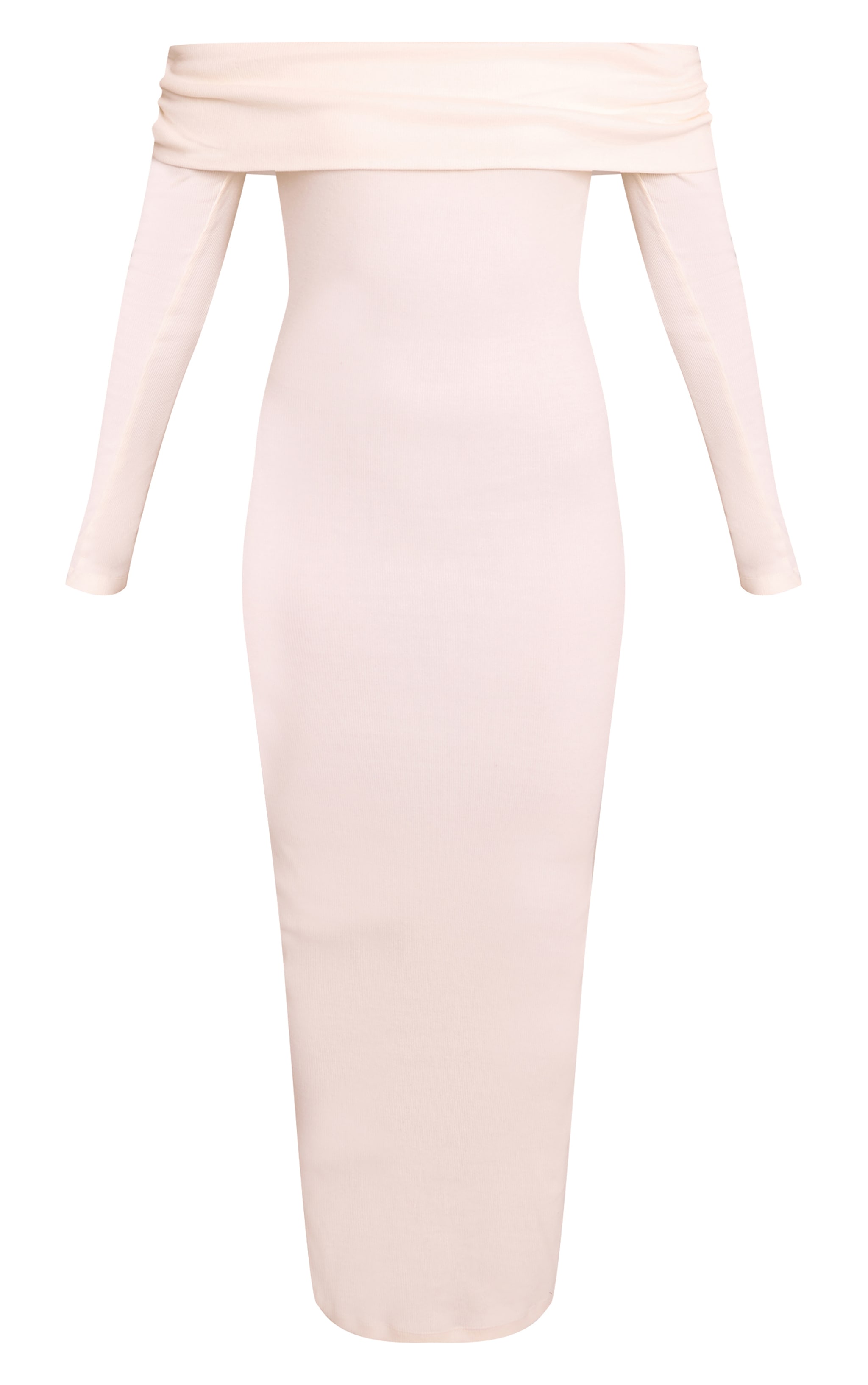 Cream Ribbed Fold Over Bardot Long Sleeve Maxi Dress image 5