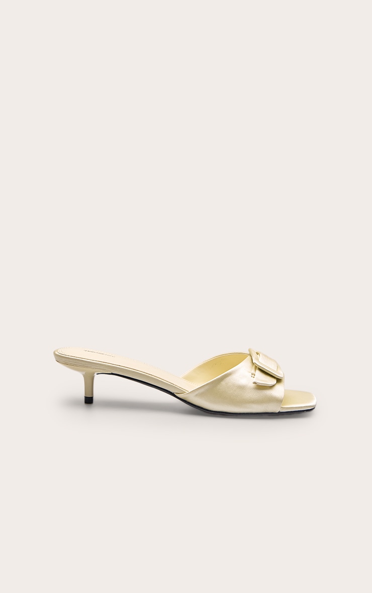 Butter Yellow Satin Buckle Detail Kitten Heel Mule image 2