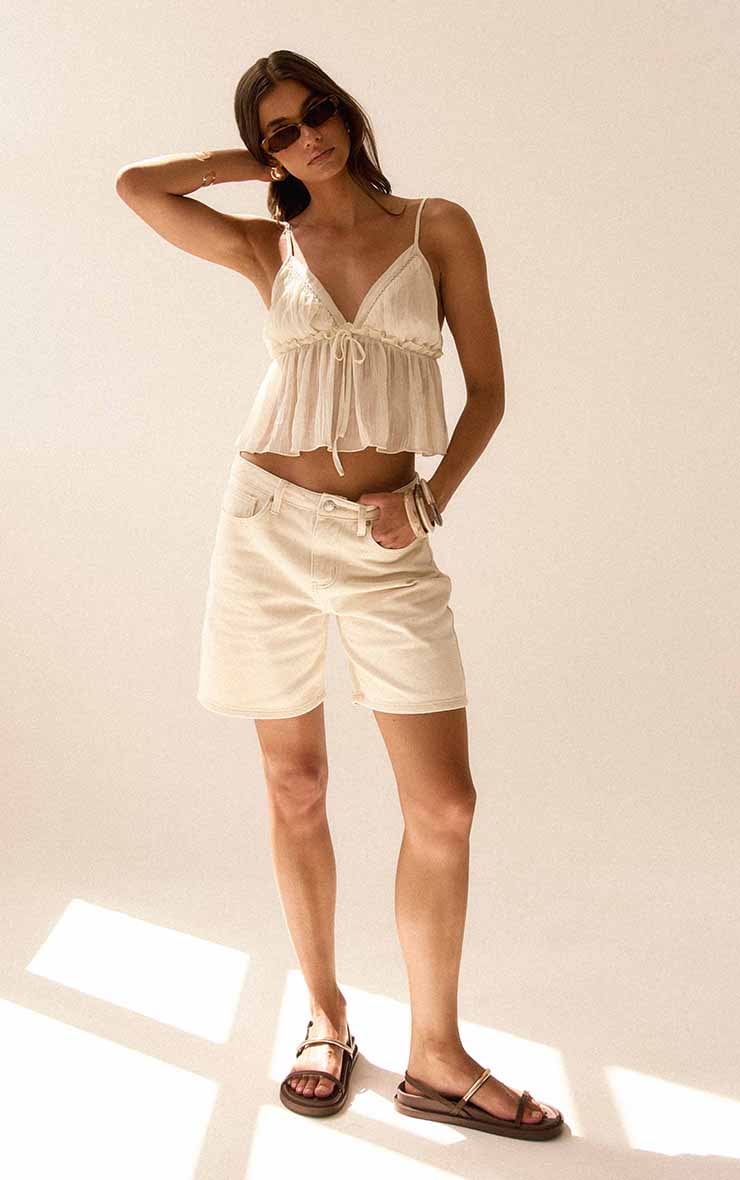 Cream Chiffon Tie Front Ruched Cami image 4