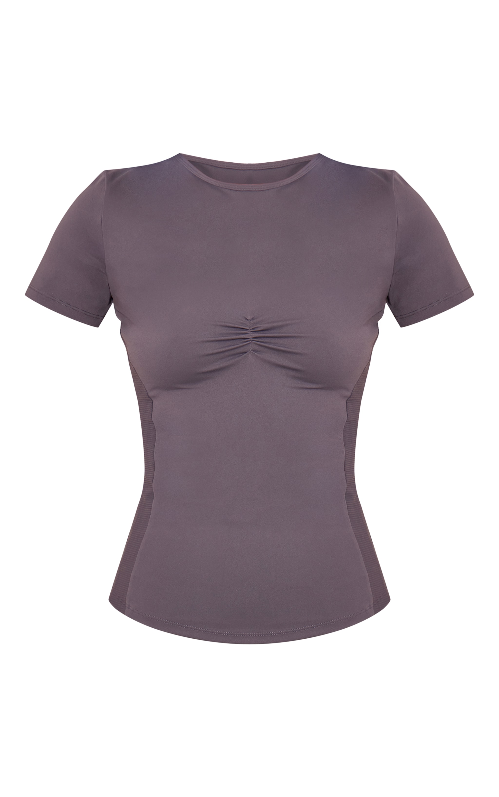 Tall Charcoal Sculpt Rib Panel Ruched Front Gym Top image 5