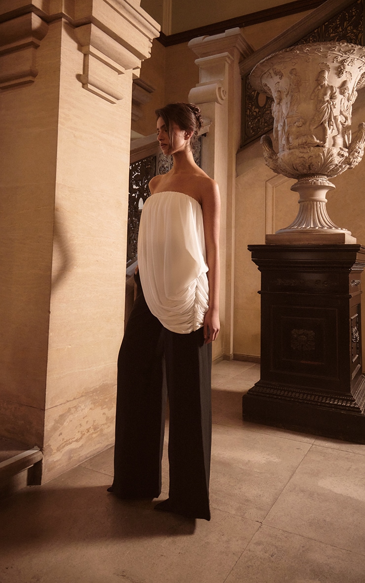 PLT Label Monochrome Draped Mesh Jumpsuit image 3