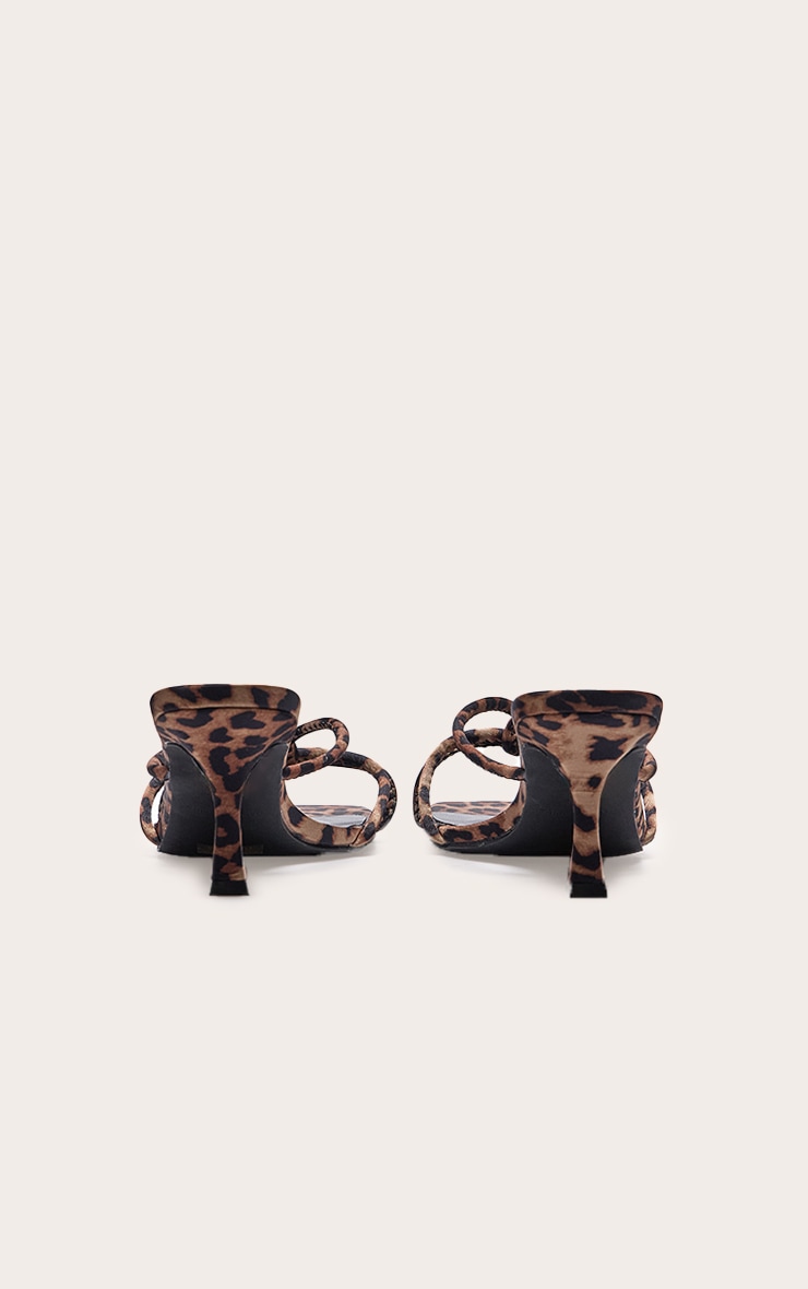 Mules à talon en PU léopard à bout carré et brides nouées image 3