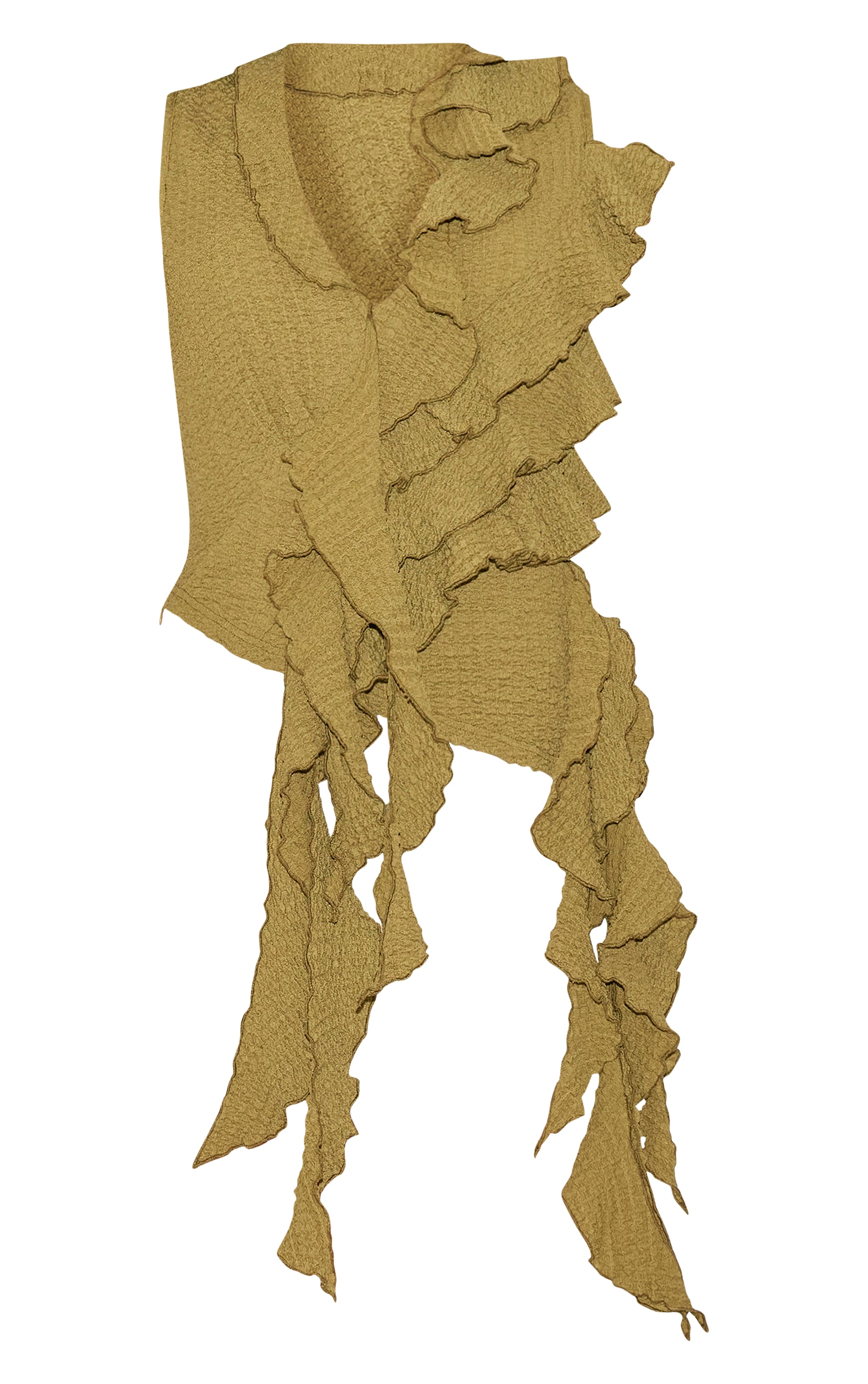 Olive Textured Ruffle Asymmetric Long Top image 5