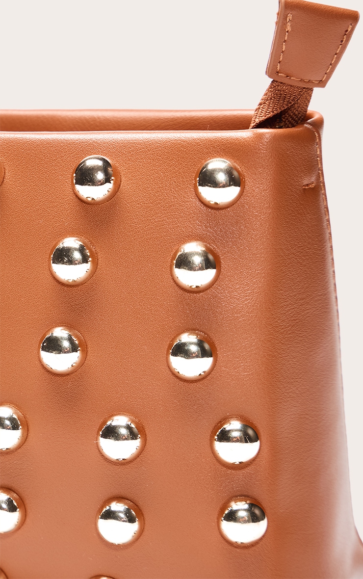 Mini sac à main structuré marron clair à clous en dômes image 5