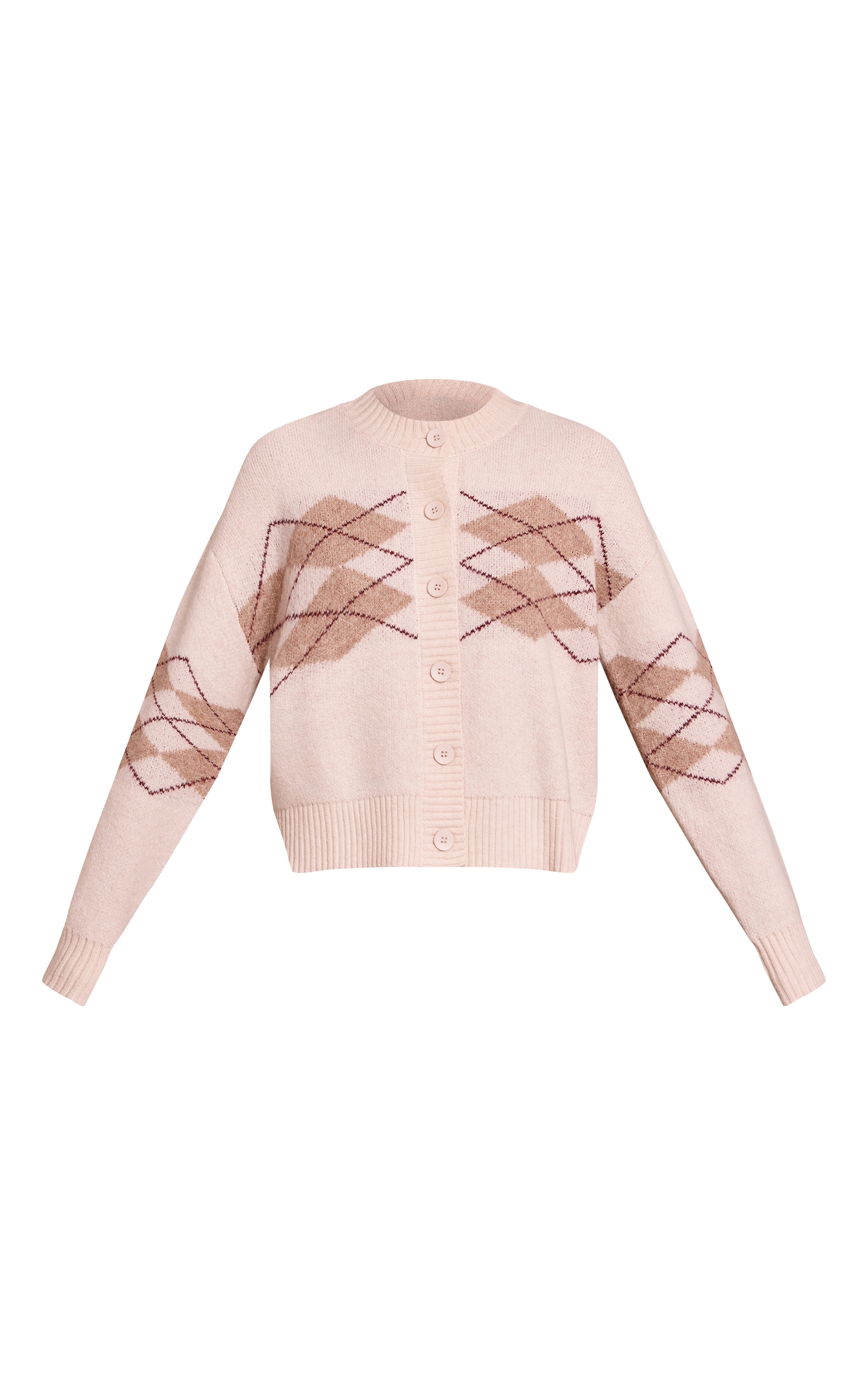 Beige Argyle Button Through Cardigan image 5
