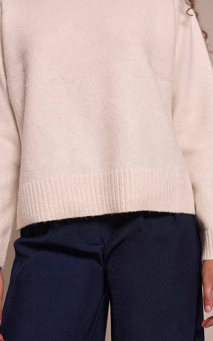 Tall Cream Knit Oversized Polo Neck Sweater image 4