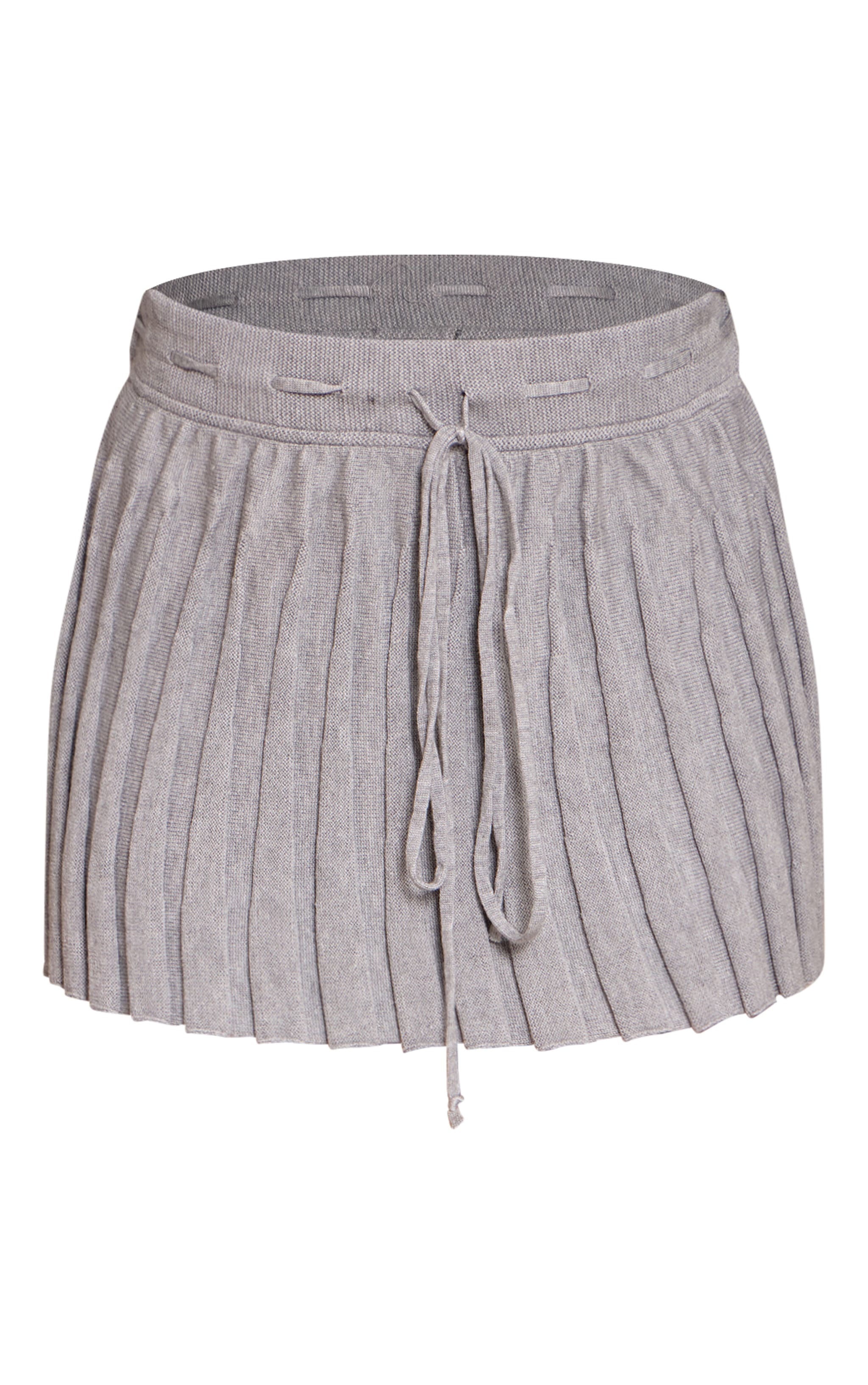 Petite Ash Grey Tie Detail Pleated Knit Mini Skirt  image 6