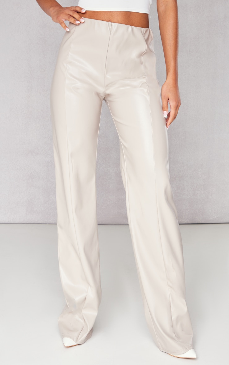 Stone Faux Leather Seam Detail Straight Leg Trousers image 2