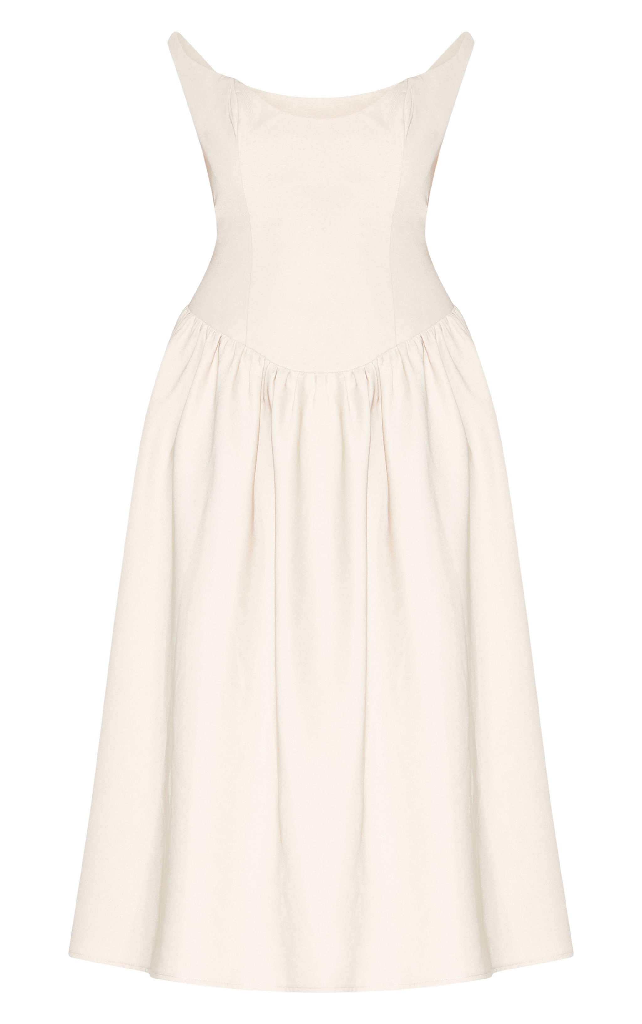 Plus Cream Woven Dipped Bardot Ruched Midaxi Dress image 5