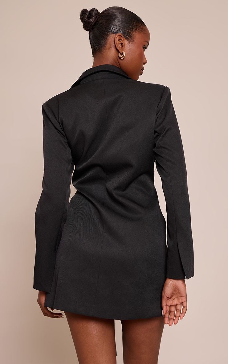 Black Woven Blazer Side Tie Mini Dress image 2