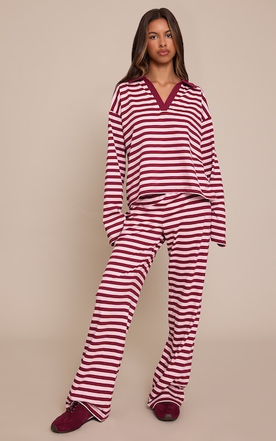 Petite Burgundy Striped Wide Leg Pants