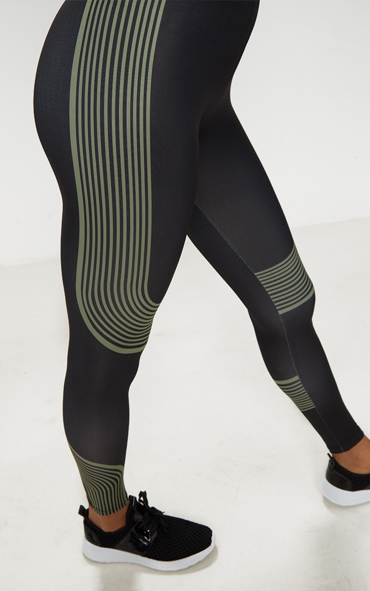Khaki Stripe Contour Leggings Active PrettyLittleThing