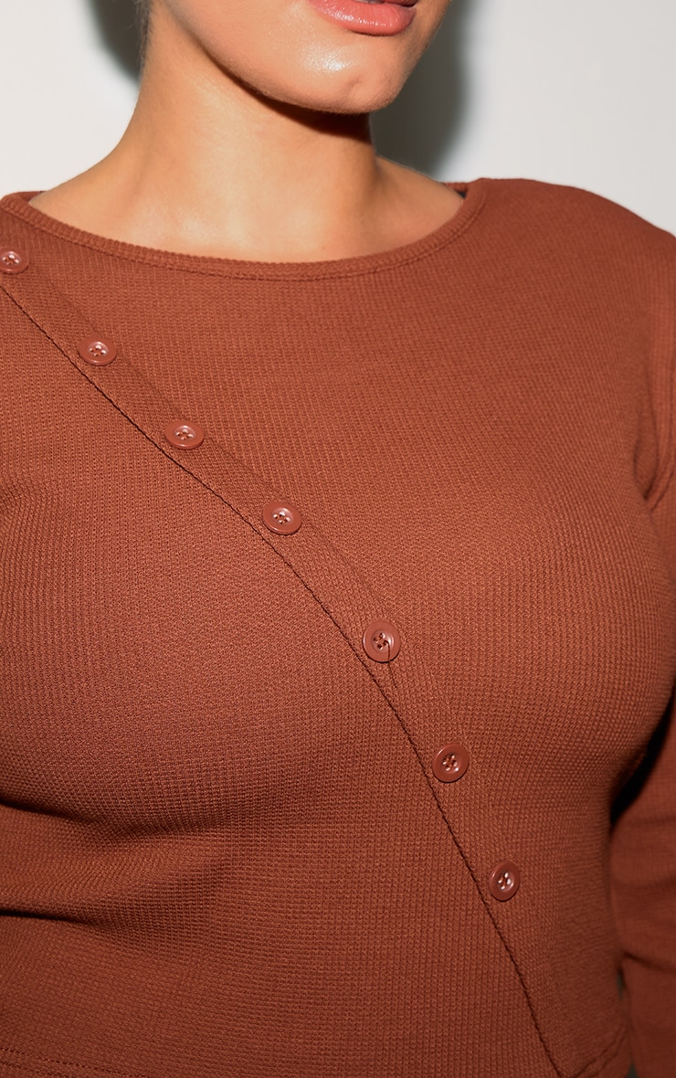 Plus Chocolate Asymmetrical Waffle Button Crop Top image 4