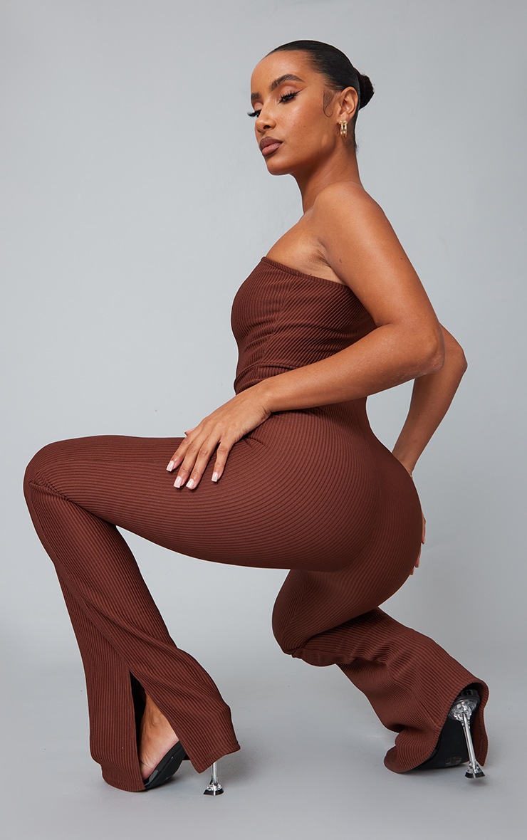 Chocolate Rib Bandeau Split Hem Jumpsuit image 2