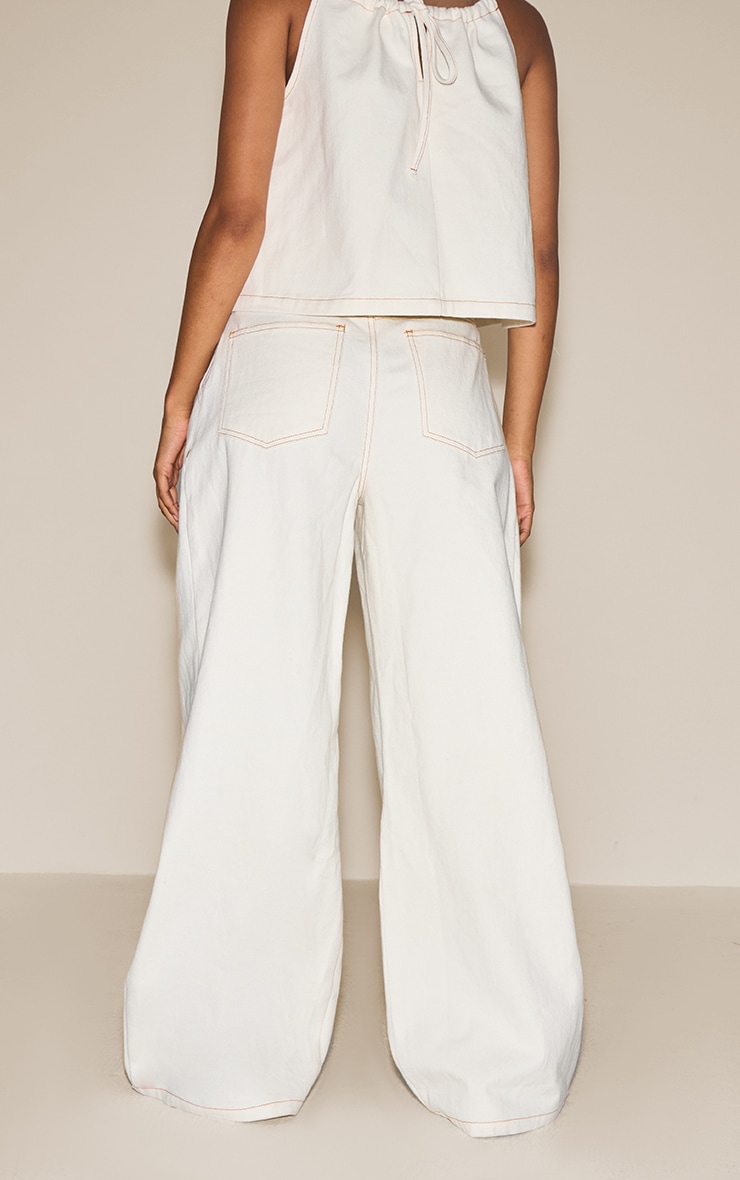 Ecru Pleated Wide Leg Jeans image 3